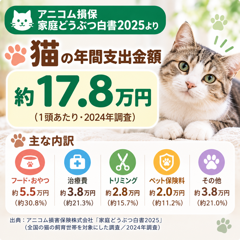 猫の年間支出額約18万円